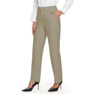 Tapata Women's 28"/30"/32"/34" Straight Linen Dress Pants with Pockets Tall, Petite, Regular for Office Work Business (Brown, XL)