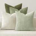 MIULEE Boho Farmhouse Throw Pillow Covers 20x20 Inch Set of 4 Mordern Neutral Green Cushion Covers Soft Corduroy Nordic Home Decor for Spring Couch Bed Sofa Living Room Green-White