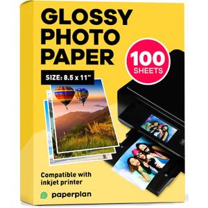 Glossy Photo Paper For Printer 8.5 x 11" - (100 Sheets) - Works with Inkjet Printer, Easy to Use, Premium Picture Paper