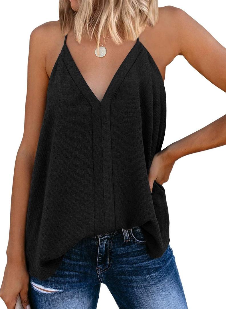 miduo Womens V Neck Strappy Tank Tops Loose Casual Sleeveless Shirts Blouses (Large)