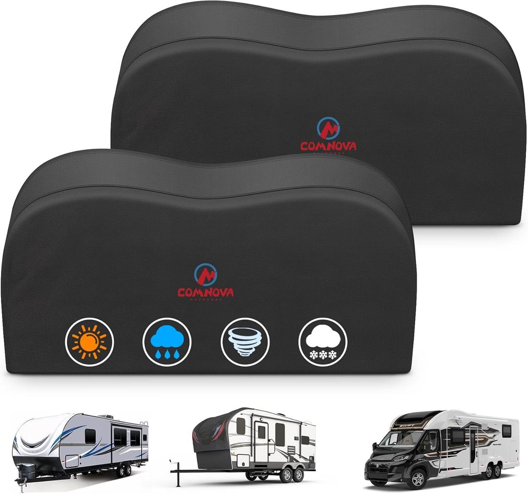 Comnova RV Tire Covers 2 Pack - 600D Dual Axle Tire Cover for Camper RV Trailer Truck, Waterproof Heavy Duty Fade-Resistant Dual Wheel Protector Cover, Fits Tire Diameters 27-29 Inch