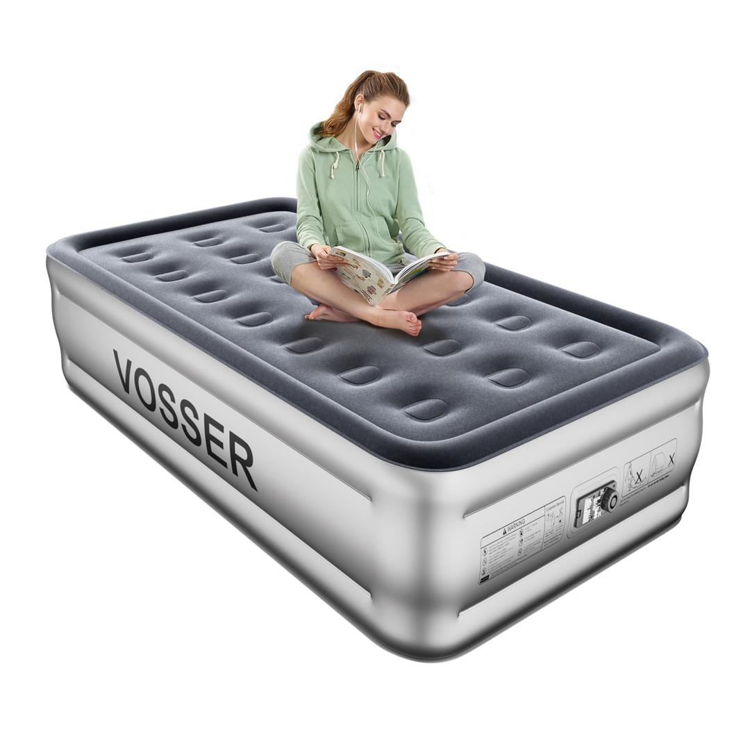 VOSSER Twin XL Air Mattress with Built-in Pump, 18" Raised, 80" Long
