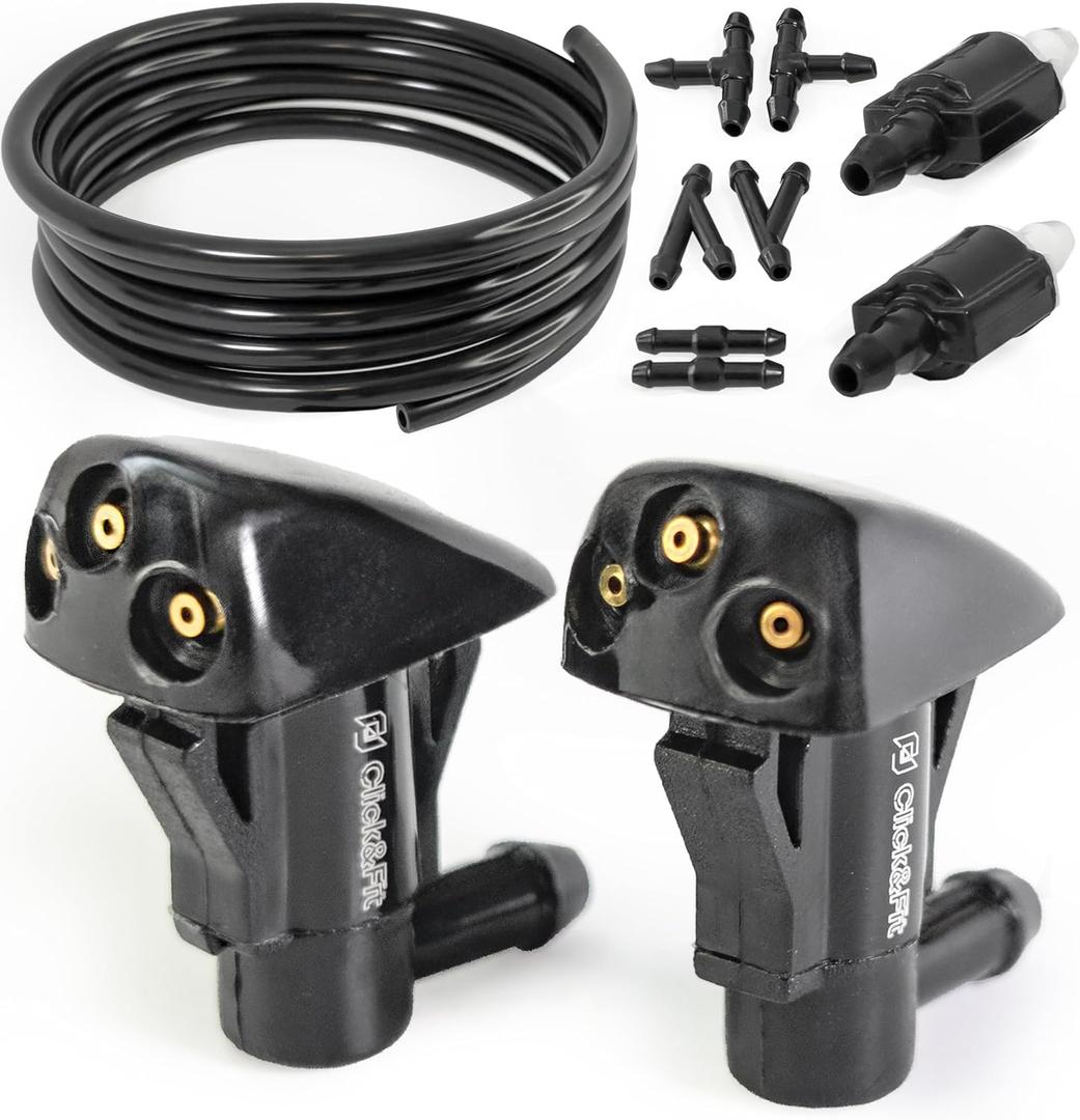 Click&Fit Windshield Washer Nozzles Repair kit compatible with Hyundai Kia from 2000 to 2013, Sorento Optima Sportage Sonata Elantra Santa Fe Tucson  with check valves, hose, connectors