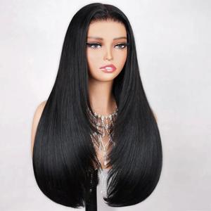 TESLAL Blend Wigs Human Hair Glueless Wear and Go Glueless Wigs Human Hair Pre Plucked Pre Cut Layered Wig Straight 6X6 Synthetic and Human Hair Blend Wig 22Inch Black Color 260% Density
