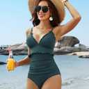 Charmo Frill Trim Ribbed One Piece Swimsuit Women Ruffled Ruched Tummy Control Bathing Suit (XL)