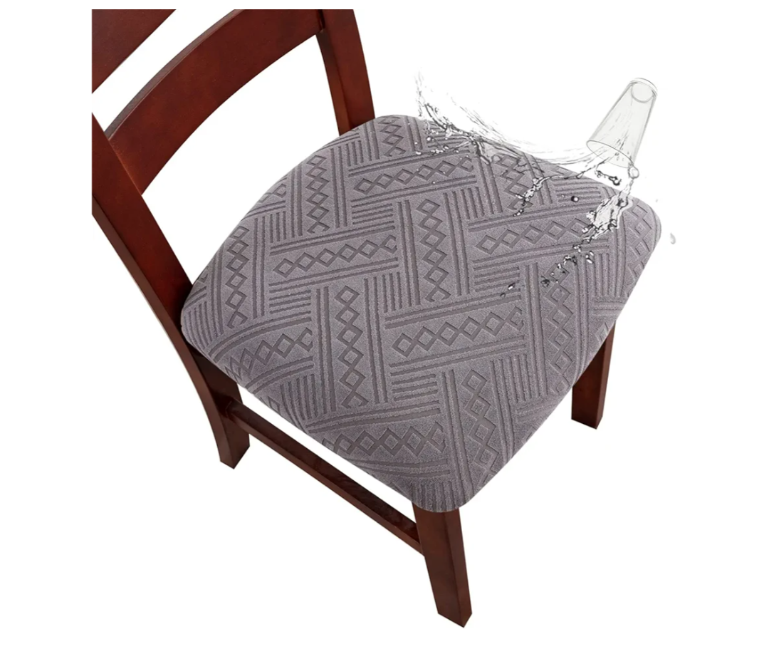 Genina Chair Seat Covers Waterproof Dining Room Chair Covers 6 Pack Stretch Seat Covers for Dinning Room Chair Protector Slipcover for Kitchen, Hotel (6, Pattern1-Light Gray)