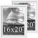 16x20 Picture Frame, White Solid Wood, 2 Pack, Wall Hanging for Art