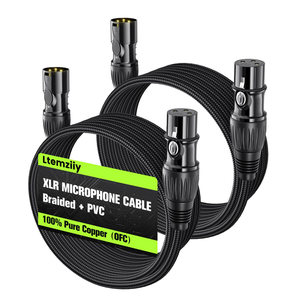 XLR Cable 10ft 2 Pack, Dual Shielded OFC XLR Microphone Cable, Male to Female Braided Balanced Mic Cord with Gold-Plated 3-Pin for Mixer, Speaker Systems, 10 Foot