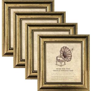 5x5 Picture Frame with Real Glass, 4 set Ornate Vintage Picture Frames for Wall or Tabletop Display, 5 x 5 photo Frame for Wall home best gift ( ps-Gold-4pcs)
