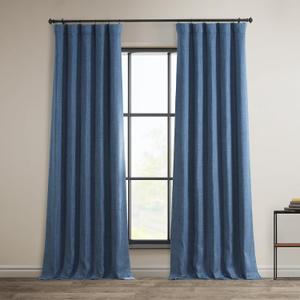 HPD Half Price Drapes - Faux Linen Curtains for Living Room (1 Panel) - 50W X 84L - Textured Room Darkening Curtains for Bedroom 84 Inches Long - Drapes for Home Decor, Denim