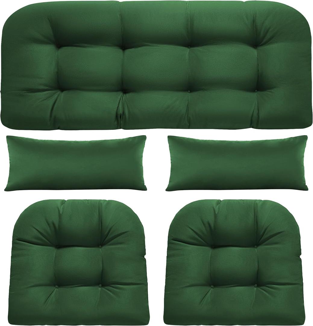 Wicker Chair Cushions, 5Pcs Outdoor Cushions Sets, Green Flower