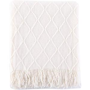 BATTILO HOME Cream Throw Blanket for Couch, Boho Bedroom Decor Throws, Decorative White Throw for Sofa Living Room, 50"x60"