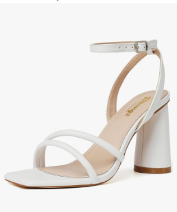 RIBONGZ Block Heels Prom Heeled Sandals for Women Chunky Square Open Toe Strappy High Heels Ankle Strap Wedding Bridal Shoes High Heel Sandals for Party Dress, 8