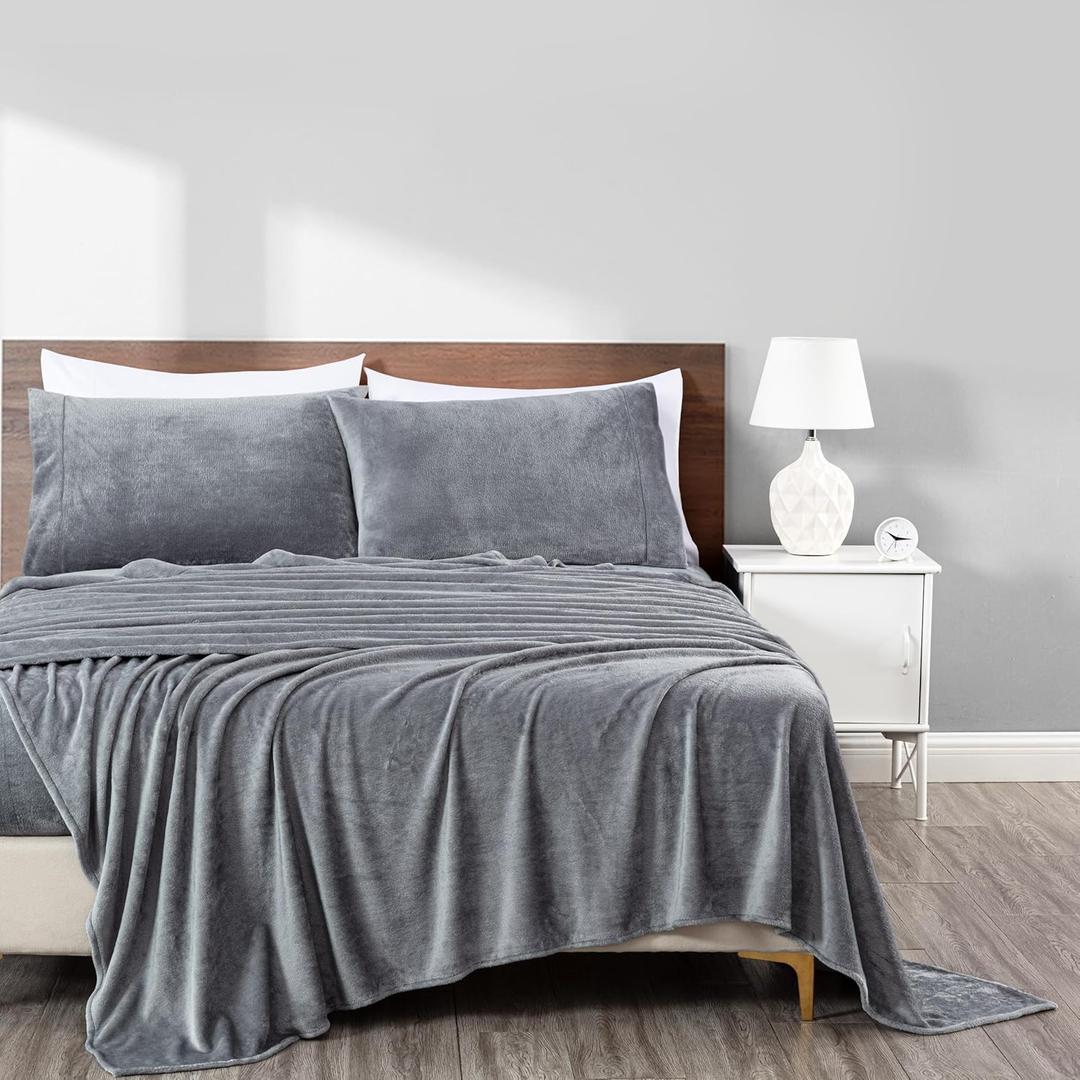 Chezmoi Collection Extra Soft Fleece Sheet Set Twin, Microplush Non-Pilling Velvety Bed Sheet, Deep Pocket - Lightweight All Season Warmth, Twin, Medium Gray