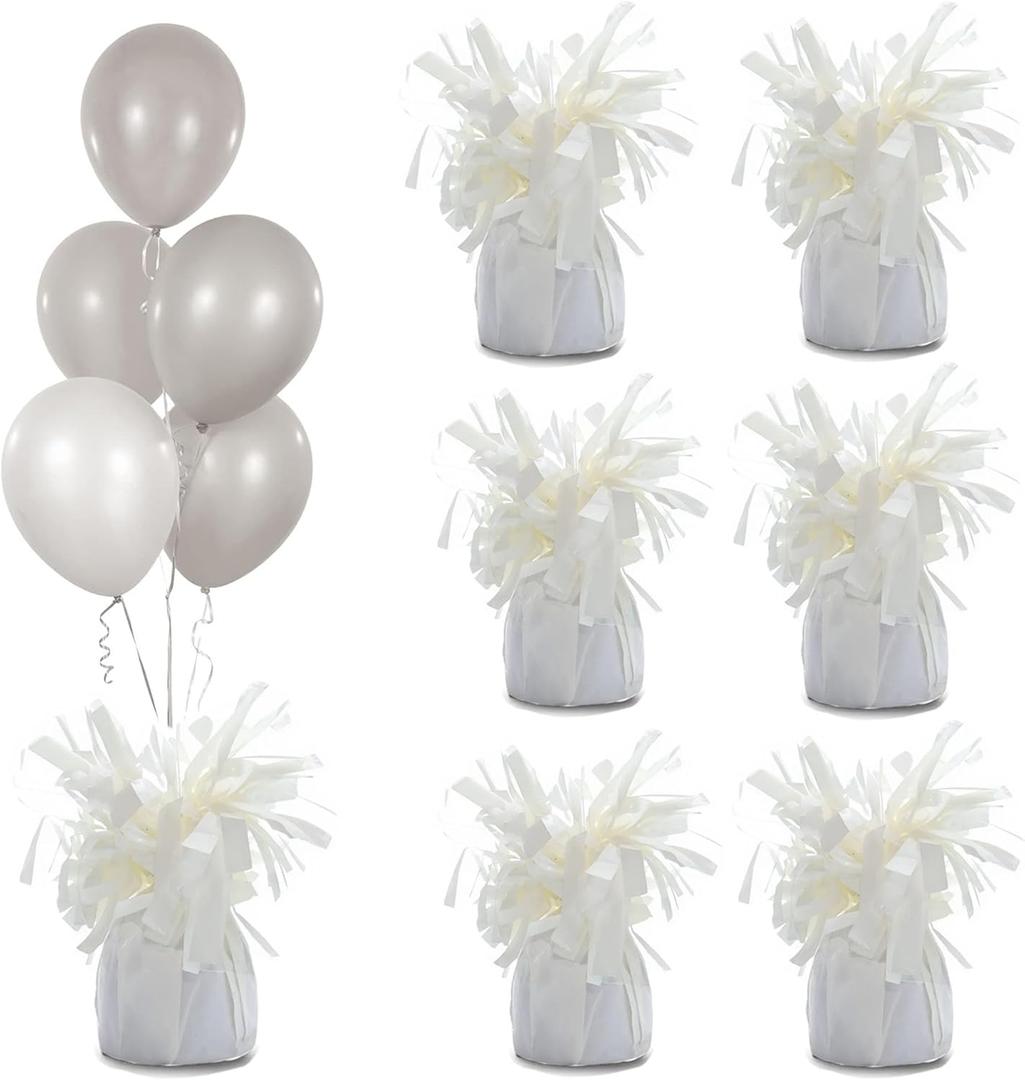 Aluminum Foil Balloon Weights for Parties (6 pcs) - 0.31lb (140g) Each - Premium Balloon Anchors for Birthday, Wedding, Dinner, Indoor & Outdoor Decorations(White 6pcs)