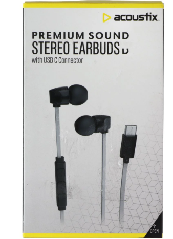 Acoustix Premium Sound Wired Stereo Earbuds with USB-C Connector - Gray / Black 