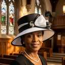 JUNE'S YOUNG Women Church Hats Formal Dress Derby Hats Elegant Bucket Hats (Black/white) Vintage 1920s Sunday Best Dress Hat with Feather & Floral Chiffon - Formal Wedding, Adjustable Fit