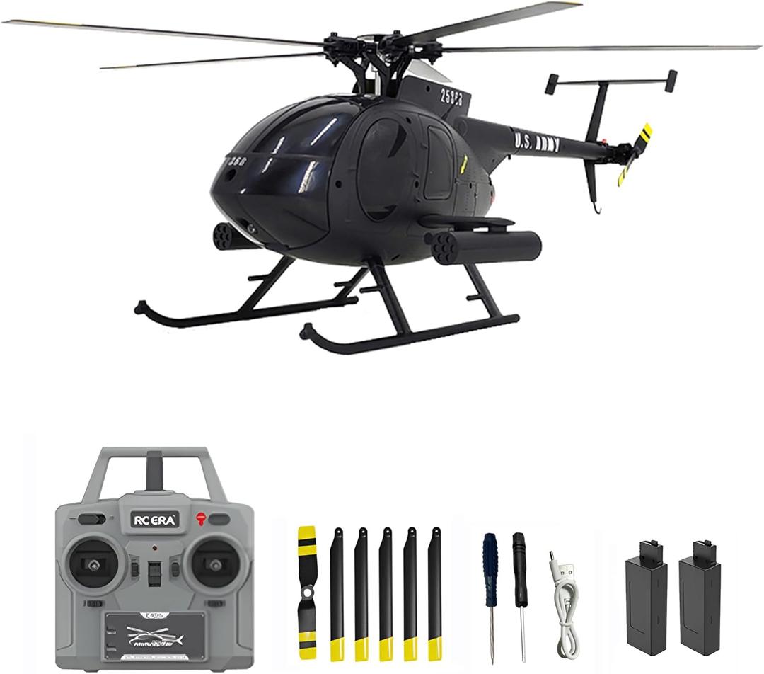 Remote Control Helicopter, C189 MD500 RC Helicopter Model, 1/28 Scale 4CH Single-Rotor Helicopters with 6-Axis Gyro and Brushless Motor, 2.4GHz RC Aircraft for Adults, 2 Batteries (Black)