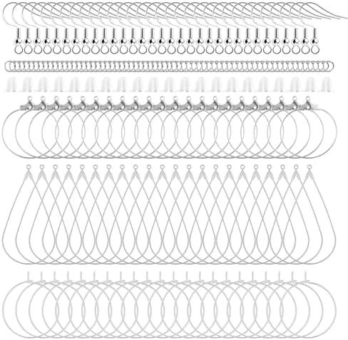 400 Piece Sterling Silver Plated Earring Hooks, Hypoallergenic Earrings Making Kit with Beading Hoop Earring Finding Component Accessories, Earring Backs & Jump Rings for DIY Jewelry Craft