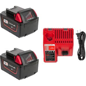 2PACKS 5.0Ah 18V Lithium Battery and Charger for Milwaukee M18 Battery 48-11-1820 Cordless Power Tools Batteries, Capacity Output 5.0Ah