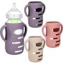 BUSOHA 3 Pack Silicone Sleeves for Dr. Brown's Glass Baby Bottles - Drop Protection Baby Bottle Sleeves Compatible with Dr. Brown's Newborn Glass Bottles with Silicone Handles,9oz (Dark Gray+Beige+Pink)
