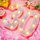 Treela 8.7'' Birthday Decorative LED Light up Numbers, Glitter Marquee Number Sign for Night Birthday Party Decorations Anniversary Bar LED Sign Backdrop Wall Table Centerpieces(30th,Rose Gold)