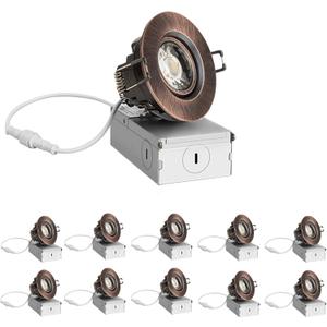 ZYC 3 Inch Recessed LED Lights - 10 Pack Oil-Rubbed Bronze Round Gimbal Light, LED Downlight Gimbal - 900 Lumens, 8 Watts, Dimmable, 5CCT, Recessed Ceiling Lighting Fixture, ETL Listed, 10 Pack-3IN-BR