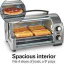 Hamilton Beach Easy Reach 4-Slice Countertop Toaster Oven With Roll-Top Door, 1200 Watts, Fits 9” Pizza, 3 Cooking Functions for Bake, Broil and Toast, Silver (31344DA)
