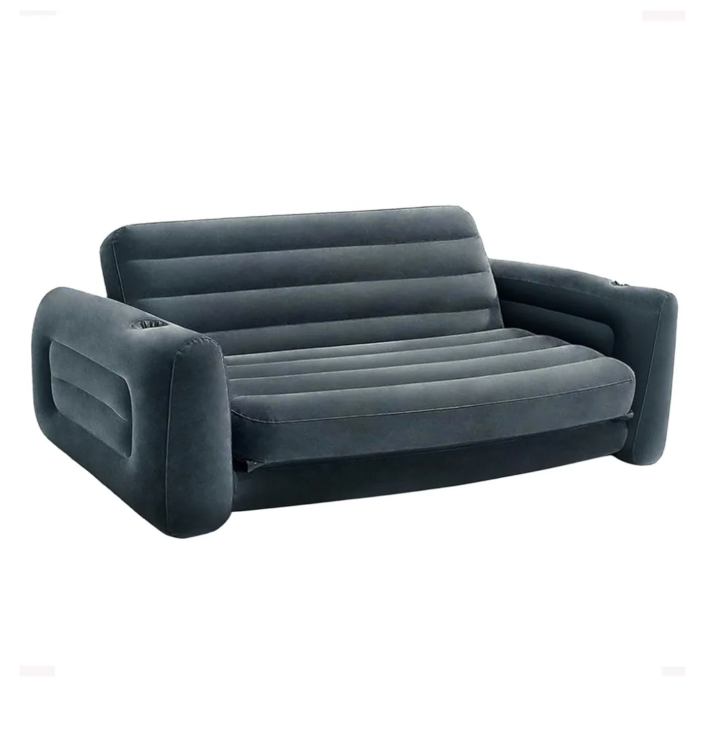 Intex Inflatable Pull-Out Sofa: Velvety Surface, 2-in-1 Valve, Cupholder, 46" x 88" x 26" - Blow-Up Couch and Folding Queen Size Air Mattress Bed