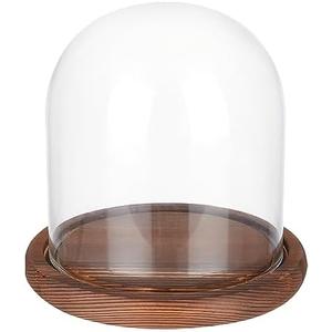 BENECREAT 5.5x5inch Eternal Transparent Flower Glass Cover, Cloche Dome Micro Landscape with Solid Wood Base for DIY Flower Craft, Wedding Decorations