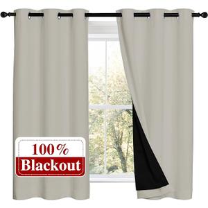 NICETOWN 100% Blackout Curtains 54 inches Long, Double-Deck Completely Blackout Window Treatment Thermal Insulated Lined Drapes for Small Window (Natural, 1 Pair, 42 inches Width Each Panel)