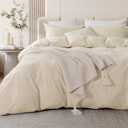 NEXHOME PRO Duvet Cover Set 100% Washed Cotton Full Size Linen Feel Textured Organic Natural 3 Pieces Bedding Set with Zipper Closure and Corner Ties, Breathable(Cream Grey, No Comforter) (Full (80"x90"))