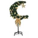 3 FT Eid Ramadan Moon Tree, Lighted Crescent Artificial Tree with LED Star String, Islamic Decoration for Garden, Indoor, Home, Party Decor(Green)