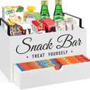 Snack Organizer for Countertop, Wood Pantry Storage Bins with Handles, Snack Organizer for Pantry, Kitchen, 4 Compartment Food Container Snack Box with Drawer, Pantry Organizer for Snacks, Chips