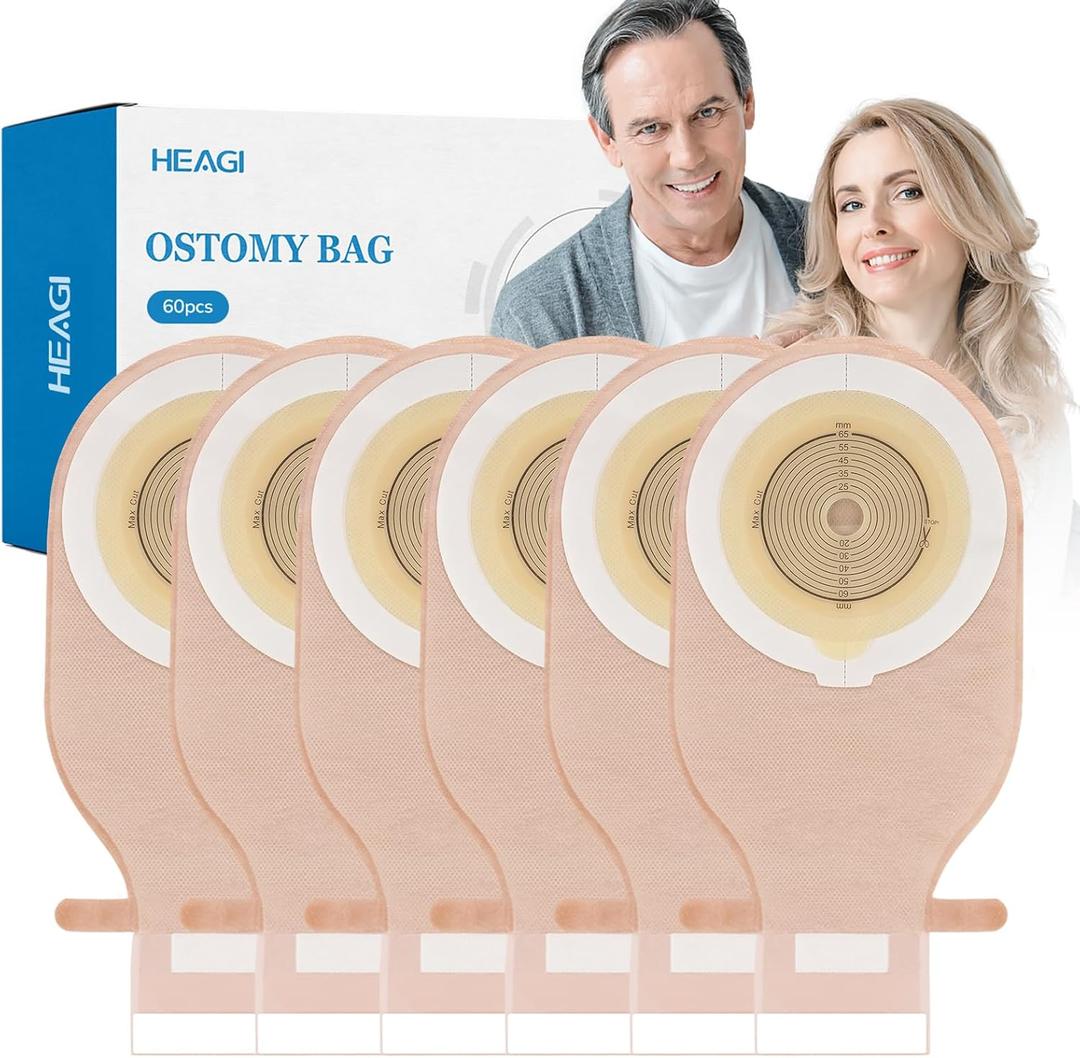 60 PCS Colostomy Bags, Ostomy Supplies, 15 mm-65 mm Ostomy Drainable Pouch for Ileostomy Stoma Care, Ostomy Bags with Hook and Loop, Cut to Fit