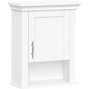 RiverRidge Somerset Single Door Wall Cabinet - Bathroom Medicine Cabinet with Inset Door, Coved Top Shelf, 2 Interior Shelves & Open Display Shelf  Elegant Bathroom Cabinet for Expanded Storage