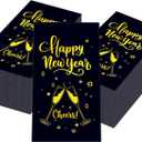 120Pcs New Year Napkins Black Gold Happy New Years Napkins Cheers Cocktail Napkins Decorative Paper Guest Towels for New Years Decorations Holiday Kitchen Birthday Wedding