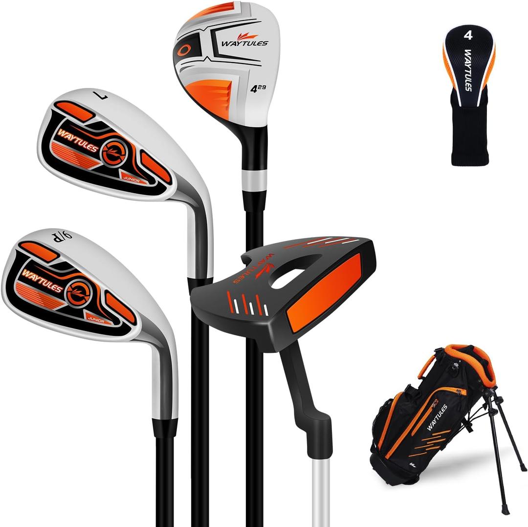 Kids Golf Clubs Set for Boys & Girls Ages 3-12, Junior Golf Set with Stand Bag, Driver, Hybrid, Irons & Putter, Youth Golf Club Set Right Handed