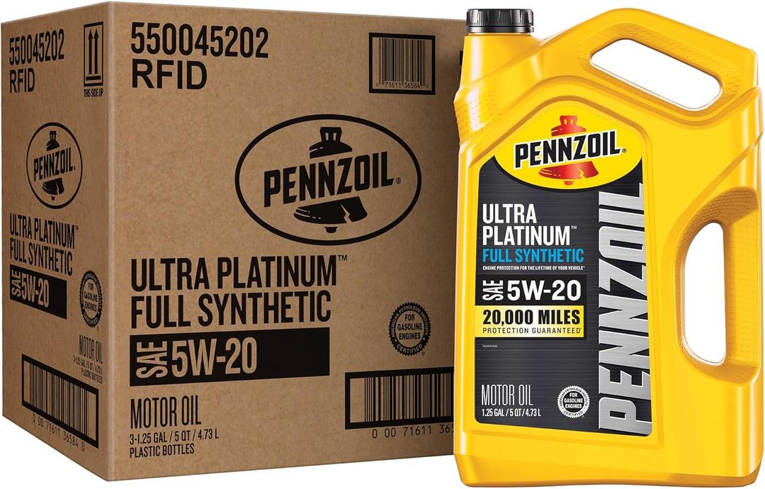 Pennzoil Ultra Platinum Full Synthetic 5W-20 Motor Oil, 5 Quart (3 Pack) (EXP 12/31/36)