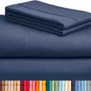 LuxClub 4 PC Queen Sheet Set, Breathable Luxury Bed Sheets, Deep Pockets 18" Wrinkle Free Cooling Sheets Machine Washable Hotel Bedding Silky Soft - Navy Queen