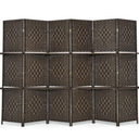 Total Tactic JV10161BN 6-Panel Folding Weave Fiber Room Divider with 2 Display Shelves, Brown