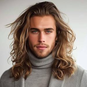 Long Wavy Brown Wigs for Men Synthetic Heat Resistant Cosplay Halloween Costume Wig, Light Brown