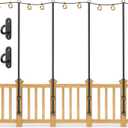 4Pack String Light Poles - Stainless Steel 6.5FT Deck Lights Poles with 4 wall Hooks for Outdoor Light, String Lights, with SS Screws for Wood Posts Deck Decor (Black)