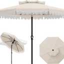 AreShark 9FT Patio Umbrella with Fringe, Wind-Resistant Fiberglass 8 Ribs Tassel Outdoor Umbrella with Crank and Push Button Tilt, Double Tier Vent Sun Shade for Pool, Deck, Backyard, Off-White