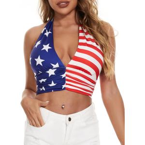 Women Summer Going Out Halter Crop Tank Top (S)