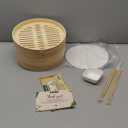 Prime Home Direct Bamboo Steamer Basket 10-Inch | 2-Tier Steamer for Cooking | 50 Liners, Chopsticks, Sauce Dish | Steaming Asian Food, Bao Buns, Chinese, Dim Sum, Dumpling, Rice, Vegetable Steam Pot