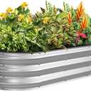 Kesfitt Raised Garden Bed Kit,Outdoor Galvanized Planter Raised Boxes with Safety Edging and Gloves,Large Metal Raised Garden Beds for Gardening Vegetables,Fruits,Flower(5x2x1FT) (Silver)