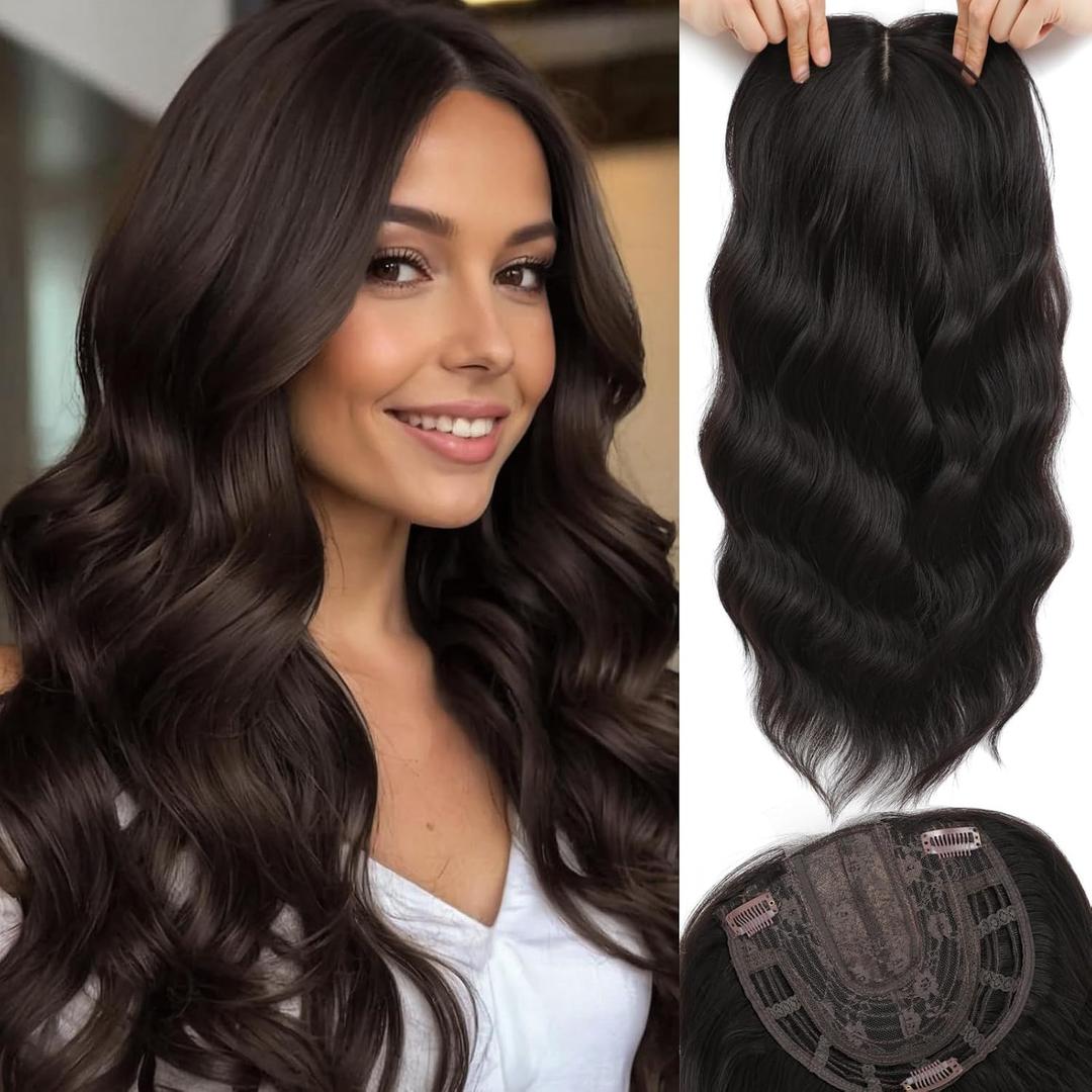 Rootoo Hair Toppers for Women, 20 Inch Toppers Hair pieces for Women with Thinning Hair Big Base Curly Wavy Wiglets Cover 360 3D Middle Part Clip in Bangs
