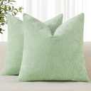 decorUhome Chenille Sage Green Summer Throw Pillow Covers 18x18 Inch Set of 2, Decorative Soft Couch Pillow Covers Solid Dyed Accent Farmhouse Neutral Square Pillow Cases for Sofa
