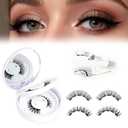 Magnetic Eyelashes Natural Look - 2 Pairs 5 Double Strength Magnets Reusable Magnetic Eyelashes with Applicator and Mirror, Easy to Wear&Remove Waterproof No Glue Needed Lashes(Natural Cat Eyes)
